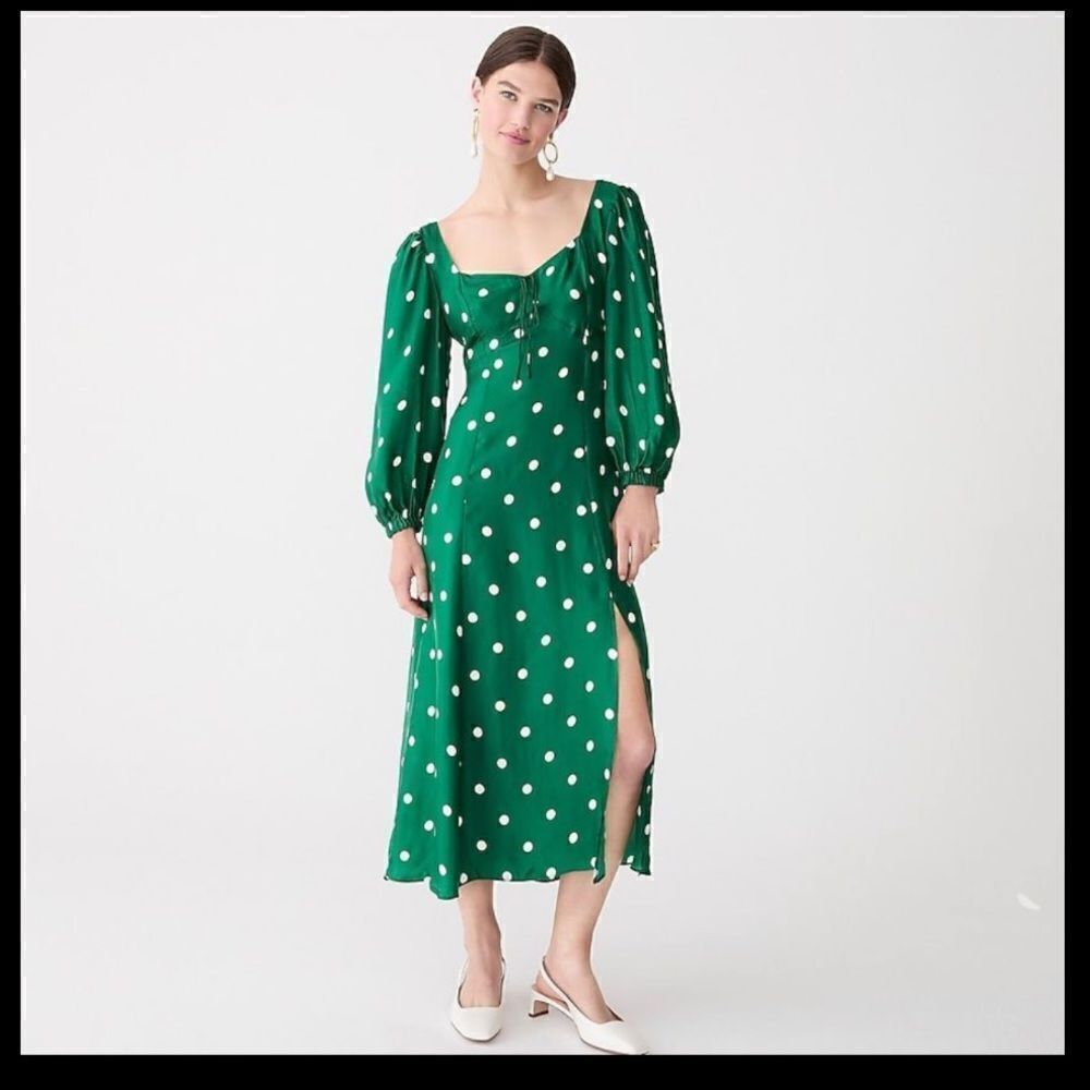 J Crew Sweetheart Long Sleeve Midi Dress in Polka Dot NWT